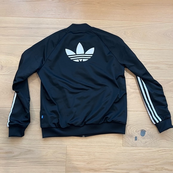 Adidas zip up jacket size M like new black with white stripes - Picture 2 of 6